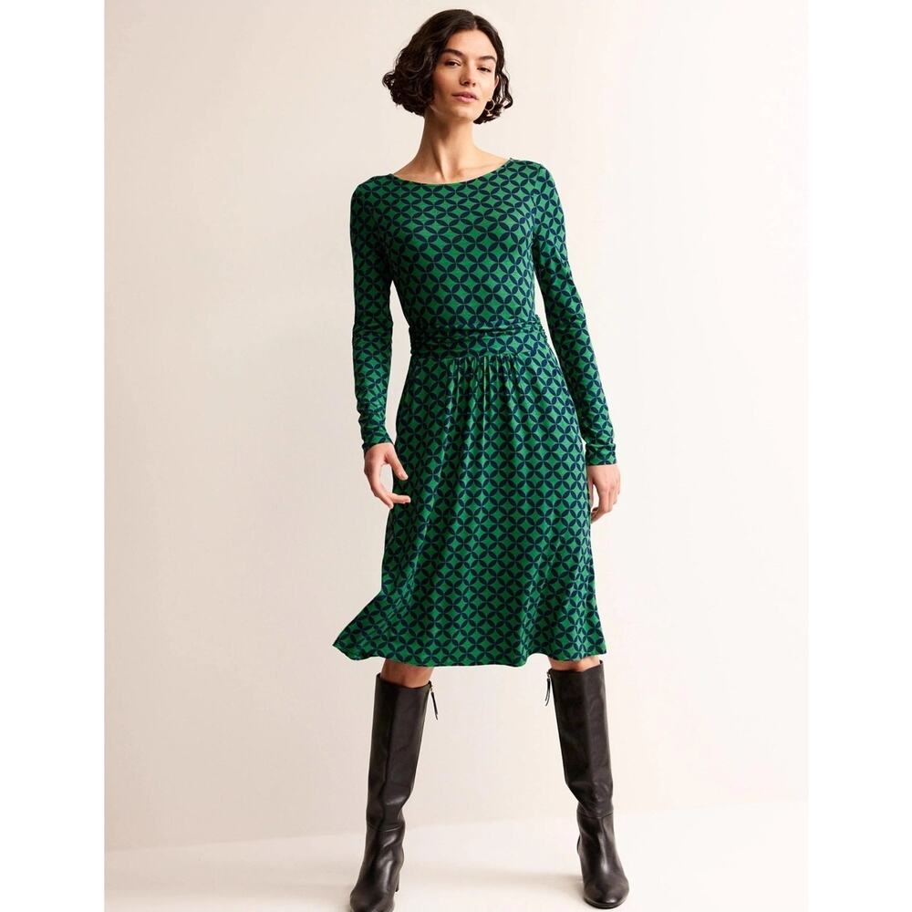 Boden Abigail Green Diamond Terrace Jersey Midi Dress US 10 New W Tags